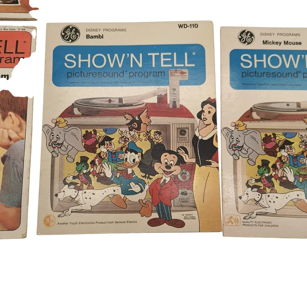 Vintage GE Show'N Tell Picturesound Program Disney Mickey Bambi Lot of 5 1960s